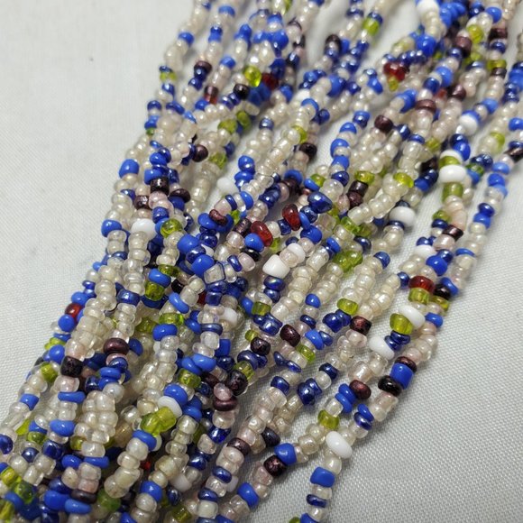 Signature multi color blue clear seed bead multi strand necklace 20 strand - Picture 5 of 6